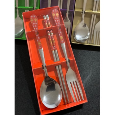 [BISA COD] PROMO Alat Makan Set Sendok Garpu Sumpit Stainless Aneka Motif Cantik Kekinian Peralatan Makan Alat Makan Korea Souvenir Acara Murah Terjangkau