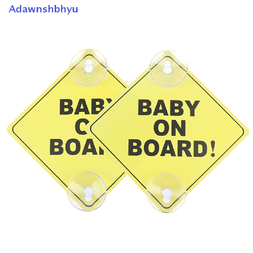 Adhyu 2Pcs Baby On Board SAFETY Mobil Jendela Suction Cup Kuning Reflektif Tanda Peringatan ID