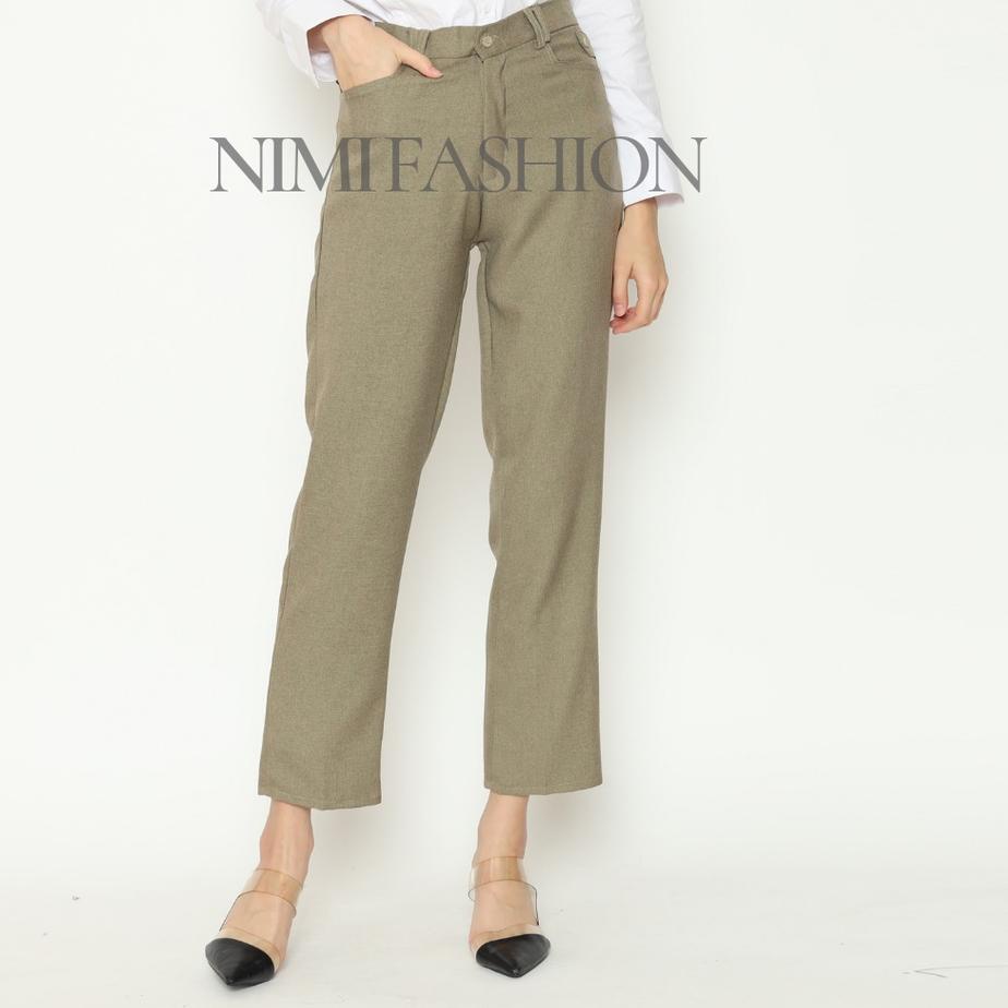 Promo!! NIMI - Celana Putih Kerja Wanita Celana Kantor Formal Celana Kerja Wanita Slimfit