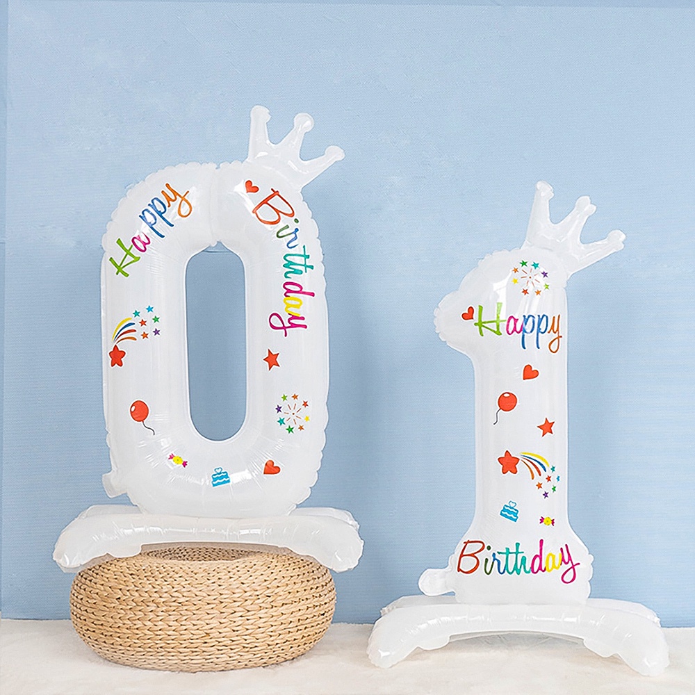 32 Inch Berdiri Mahkota Putih Balon Digital/ Ins Angin Kecil Segar Aluminium Balon Dekorasi Pesta Ulang Tahun Anak