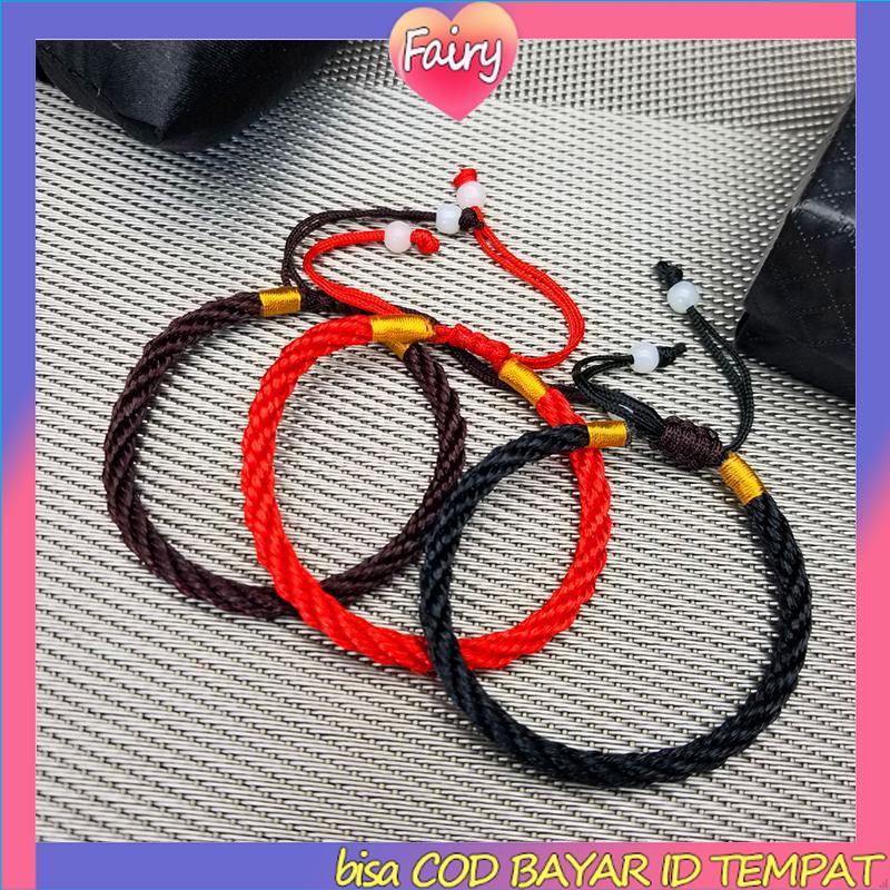 1Pcs Gelang Keberuntungan Rajut Handmade Adjustable Warna Merah Hitam Coffee untuk Pria / Wanita F