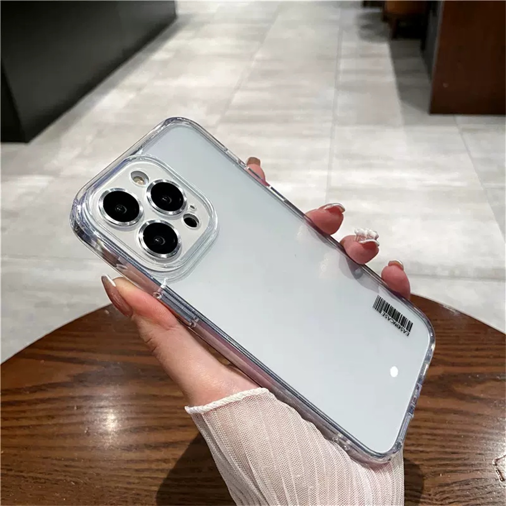 Casing Film Lensa Pelindung Kamera Metal Mewah iPhone 14 Pro Max Case iPhone 12 13 Pro Max11 Bening Tidak Kuning Akrilik Perlindungan Shock Hard Back Cover