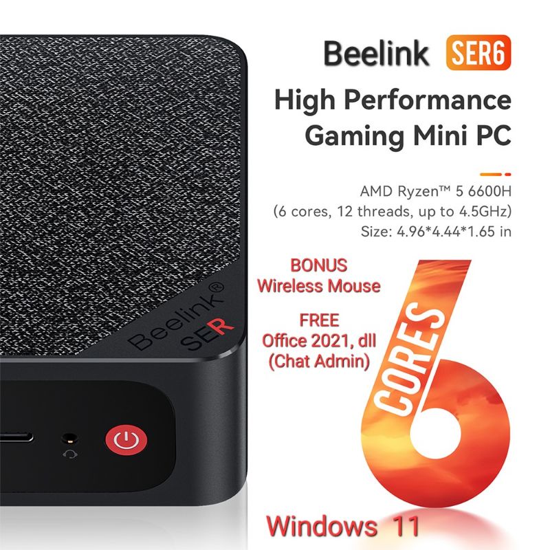 Mini PC Beelink SER6 6600H AMD Ryzen 5 16/500GB Dual HDMI Wifi Windows 11 Pro