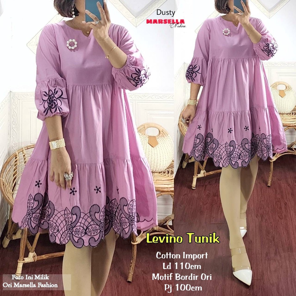 LEVINO TUNIK KATUN IMPORT MIX BORDIR ASLI PREMIUM ORIGINAL BY MARSELA TUNIK REMPEL SUSUN ATASAN BAJU