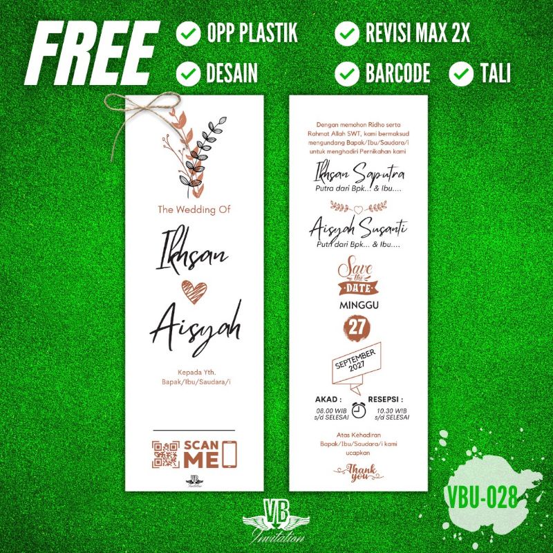 UNDANGAN PERNIKAHAN HANGTAG TERMURAH SIMPLE UNIK PLUS TALI RAMI UK 7X20 VBU 028