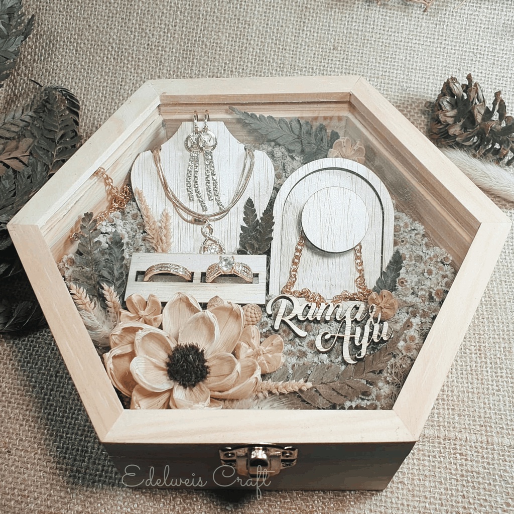 (Ready Stok) Kotak Cincin Pernikahan Fullset Gaya Rustic Bonus Custom Nama XL