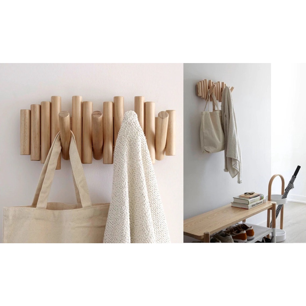 Pengait gantungan Rak Baju Serbaguna Bahan Kayu Kayu dengan Kait Rak Mantel Dinding Modern Gantungan