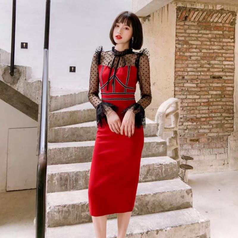 MDLV ~ 0988# Fleciana Bodycon Red Dress Premium Import