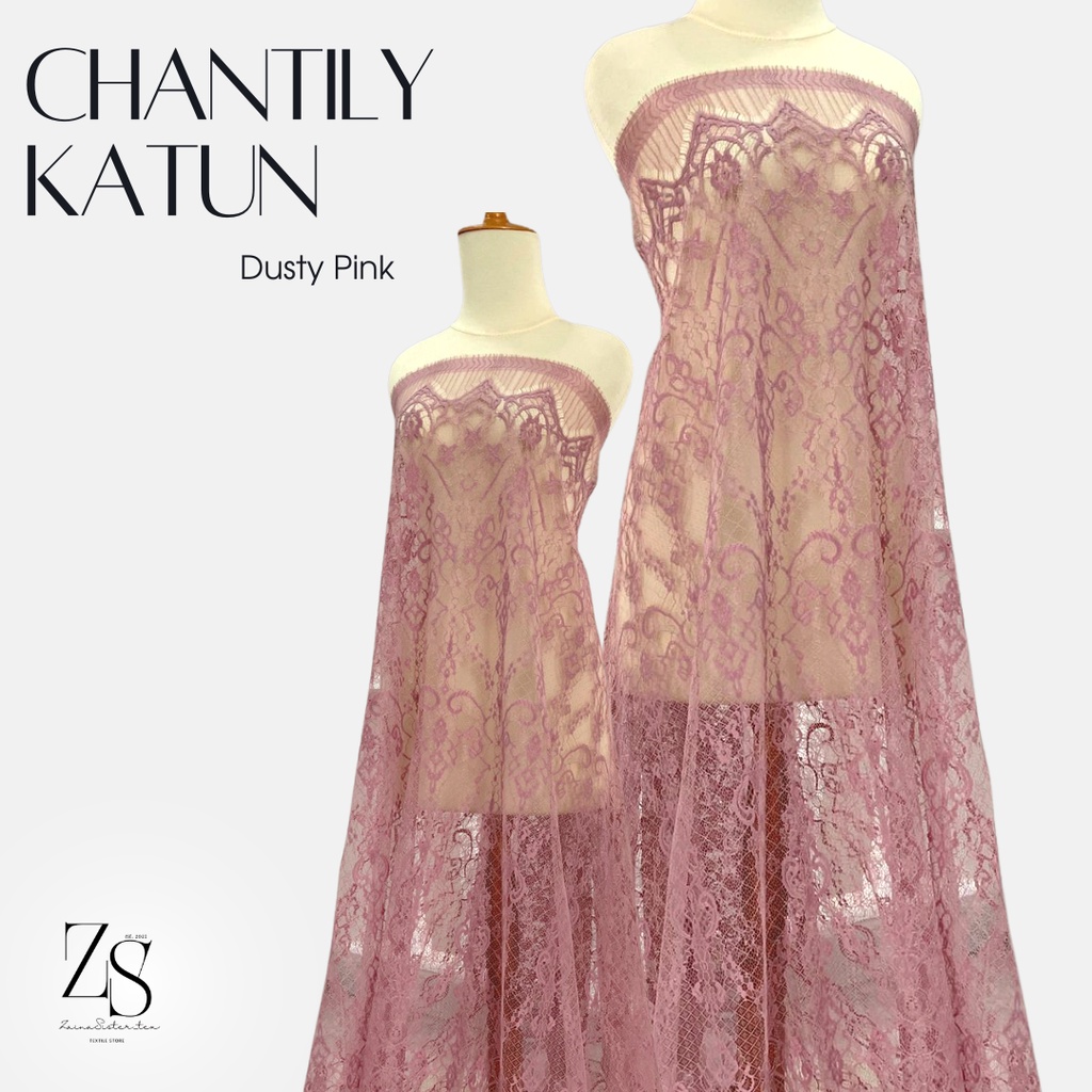 Kain Kebaya Brokat Brukat Panel Chantily Katun Semi France Prancis Warna Dusty Pink Merah Muda Soft