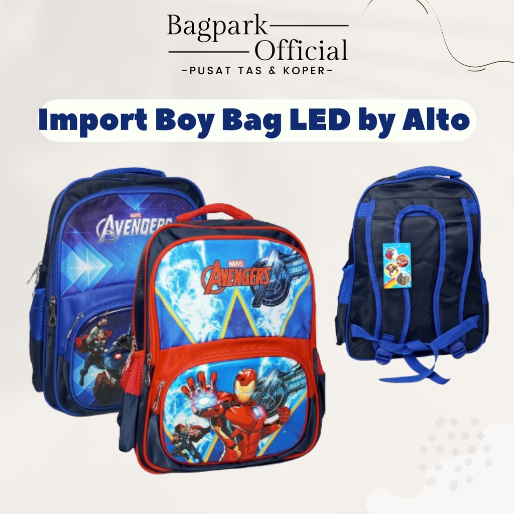 Tas Anak Cowok Alto Emboss Tas Ransel Anak Sekolah Lampu Gambar Transfomers Avengers Ironman Terbaru