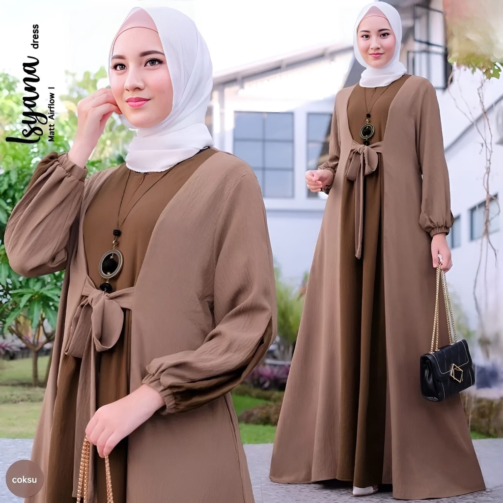 Isyana Dress Maxy Wanita Muslim Matt Cringkle Polos Basic Premium l Gamis Kondangan Jumbo BJ