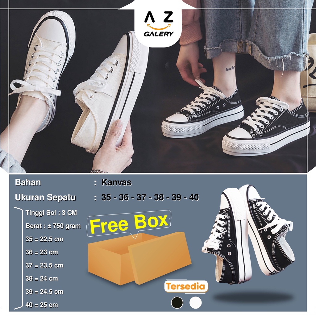 Sepatu Sneakers Wanita Wedges Fashion Style Korea Sepatu Cewek Shoes Casual Kanvas Free Box Azgalery SPT-45