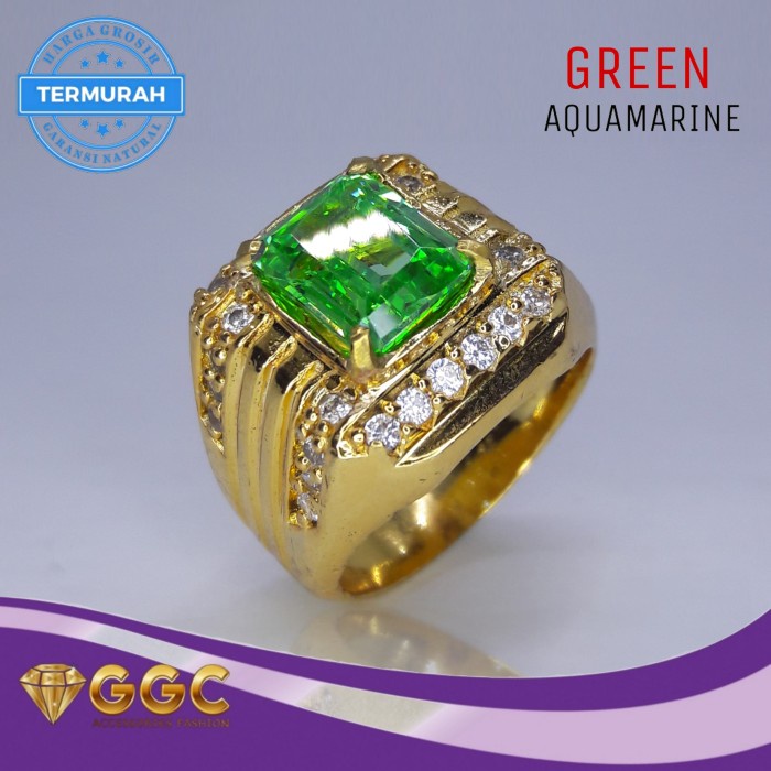 Cincin Batu Green Emerald Aquamarine