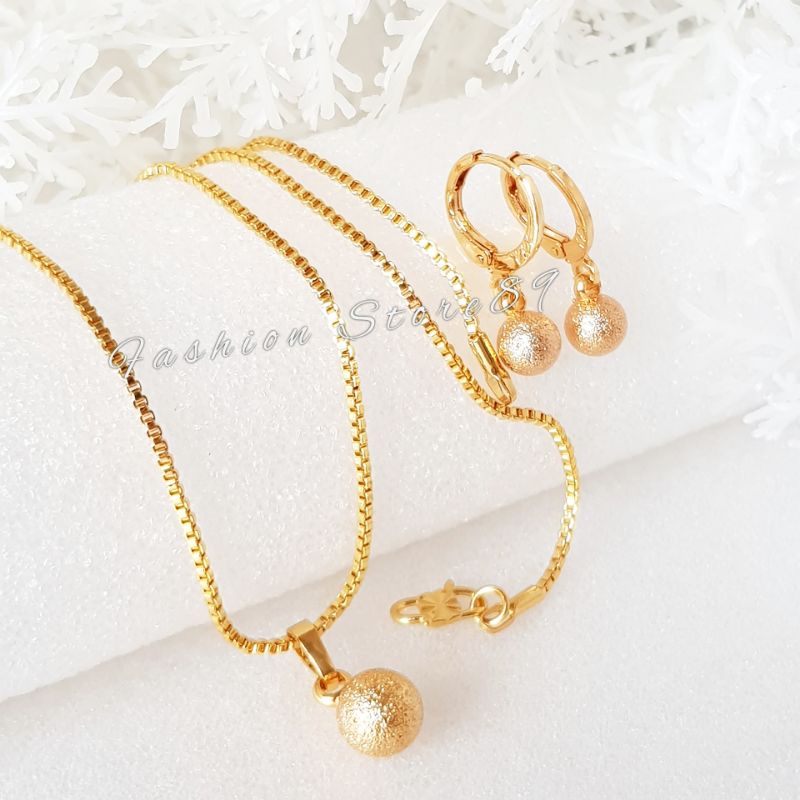 Kalung Bola Pasir Doff Anak Dewasa Perhiasan Lapis emas 18k Yaxiya Xuping impor