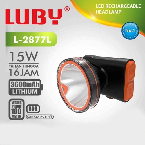 Senter Kepala LED Luby 15 Watt L-2877L Headlamp Recharge Waterproof Original