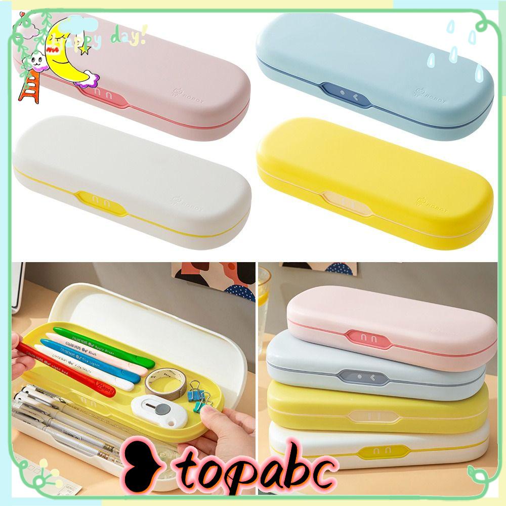 Top Pencil Case Double-layer Kotak Alat Tulis Plastik Warna Solid