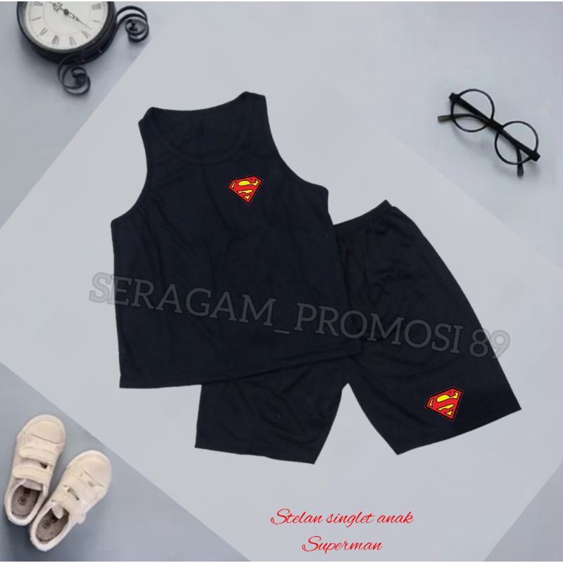 singlet stelan anak unisex motif SUPERMAN / singlet set celana anak-anak / singlet anak usia 2th - 11th / stelan tank top anak / Singlet cotton anak / TERMURAH stelan anak / kaos anak tanpa lengan / singlet katun anak / stelan anak rumahan