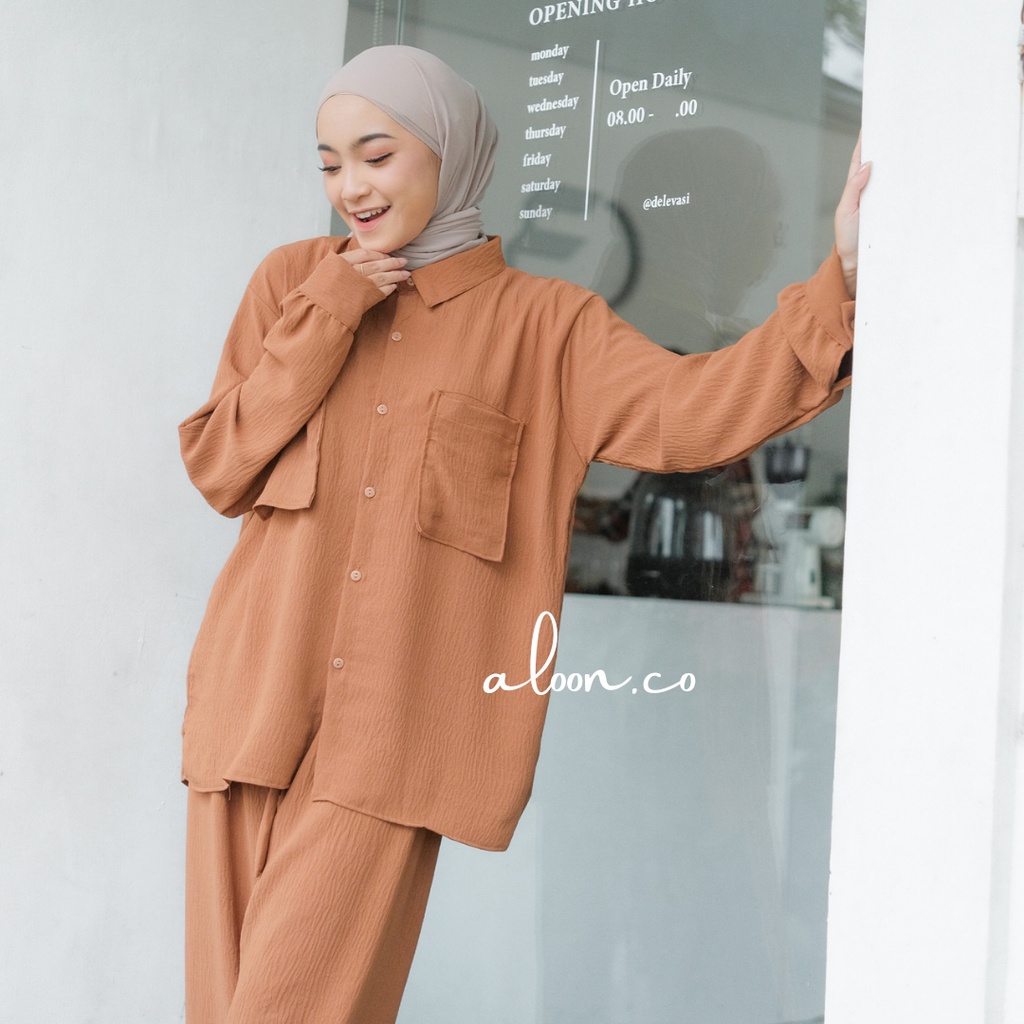 Asya One Set Oversize Crinkle Airflow Busui Friendly – Baju Setelan Wanita Kekinian – Set Wanita Jumbo