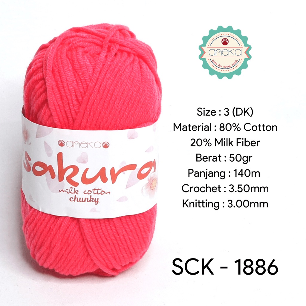 Benang Rajut Katun Susu Sakura Milk Cotton Chunky - 1886