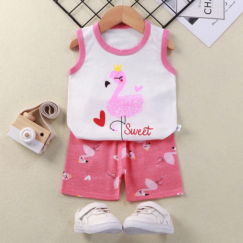 COD Baju Setelan lengan pendek Anak unisex lucu usia 0-2 tahun / Setelan bayi newborn