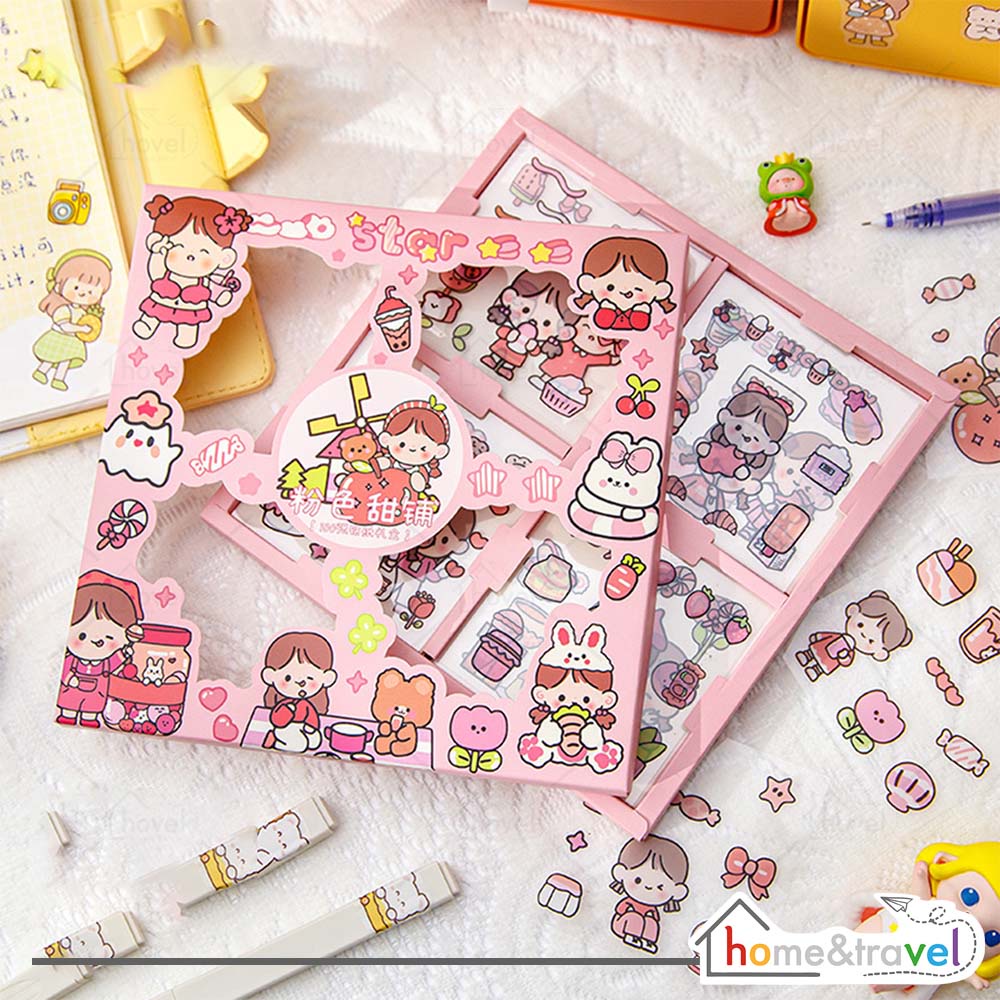 HOVELSHOP 100 Lembar Stiker Set Kartun Motif Lucu Scrap Book Phone Case Botol Decoration Waterproof