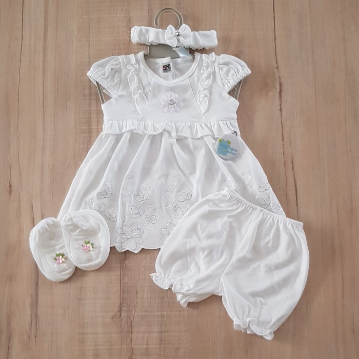 pakaian-bayi-perempuan- baju bayi perempuan 1 set dress akikah aqiqah baptis newborn putih