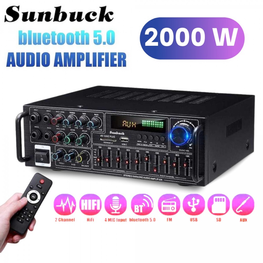 Sunbuck Audio Amplifier Bluetooth EQ Karaoke FM 2000W