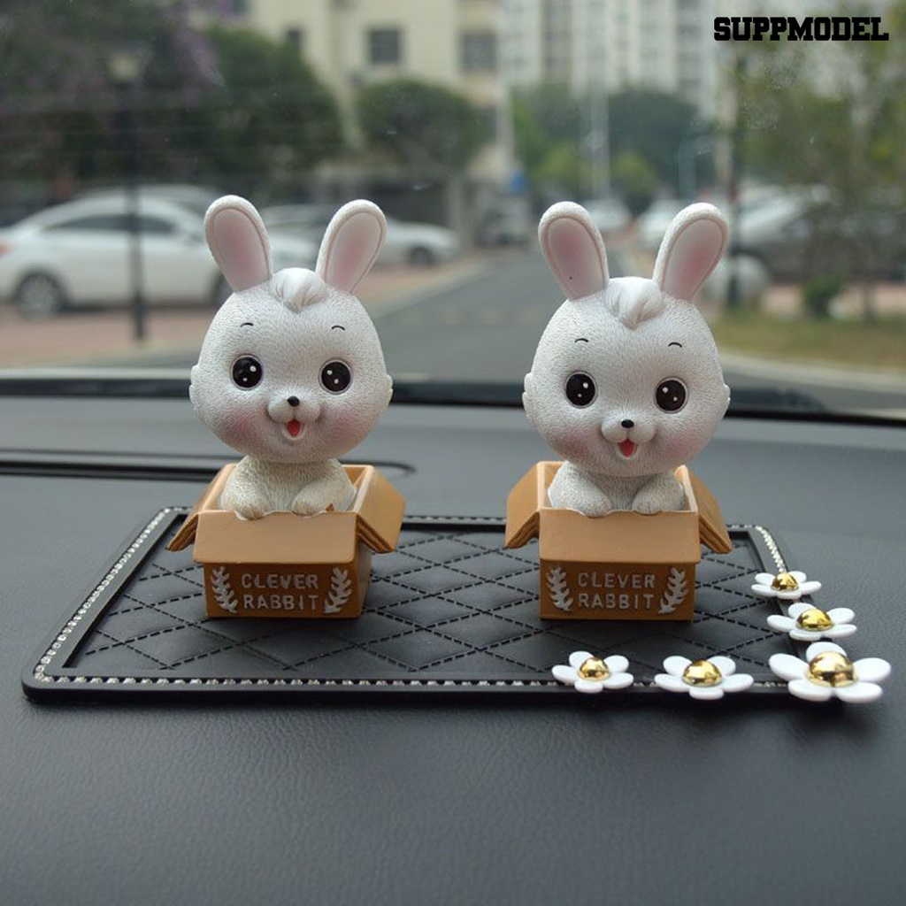 [Dekorasi] Car Bunny Ornament Animal Rabbit in Box Realistis Adorable Colorfast Hiasan Mobil Tekstur Bening Interior Dashboard Decor Mainan Hadiah