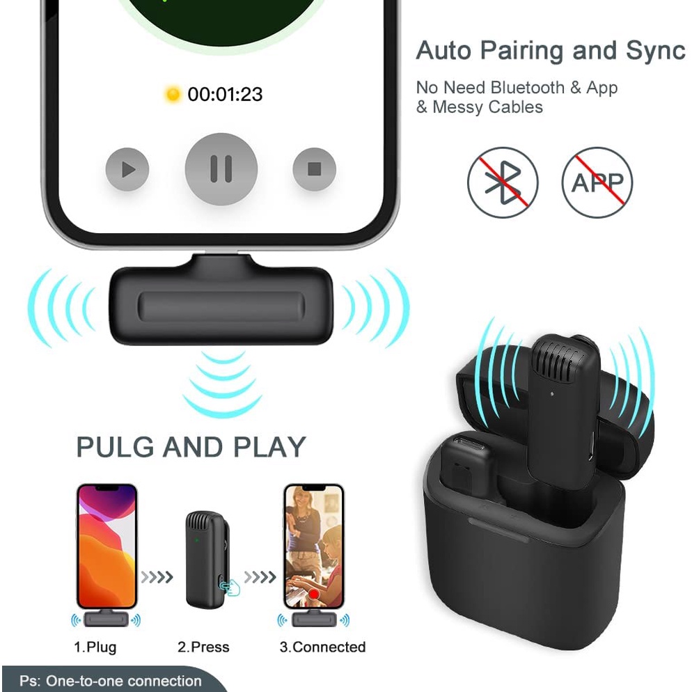 TOPSPOT 2.4G Mikrofon Lavalier Nirkabel dengan Casing Sekaligus Charger for PC/Phone/Camera Mikrofon Lapel Mini microphone mic clip on untuk Merekam YouTube TikTok Facebook Live Stream Vlogging