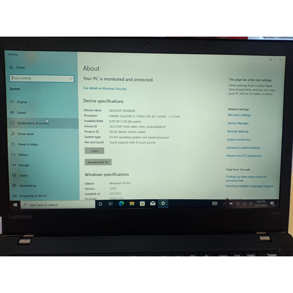 LAPTOP MURAH LENOVO THINKPAD T470 INTEL I5 7300U 16GB 512GB 14 FHD TOUCH WIN10PRO TERLARIS