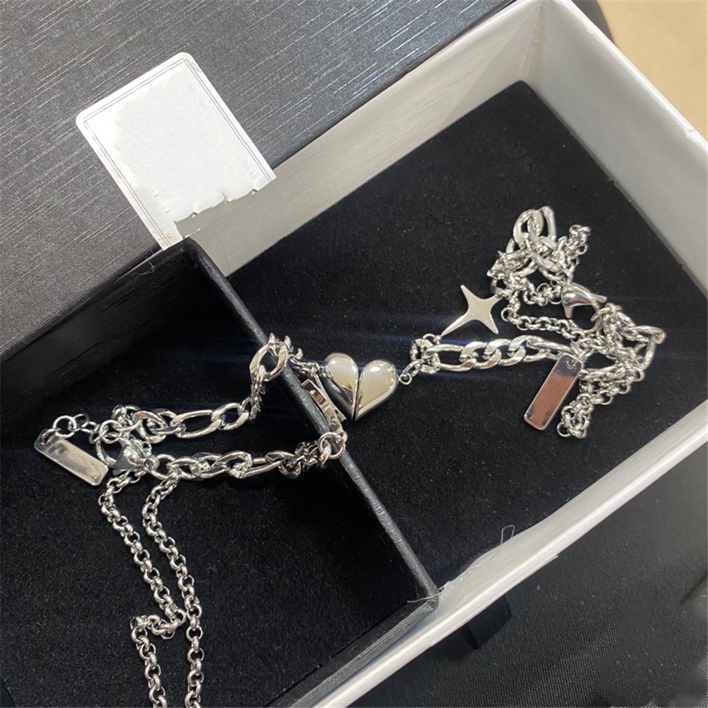 2 Pcs Sillver Heart Cross Couple Gelang Magnetik Double-layer Rantai Perhiasan Hadiah Hari Valentine