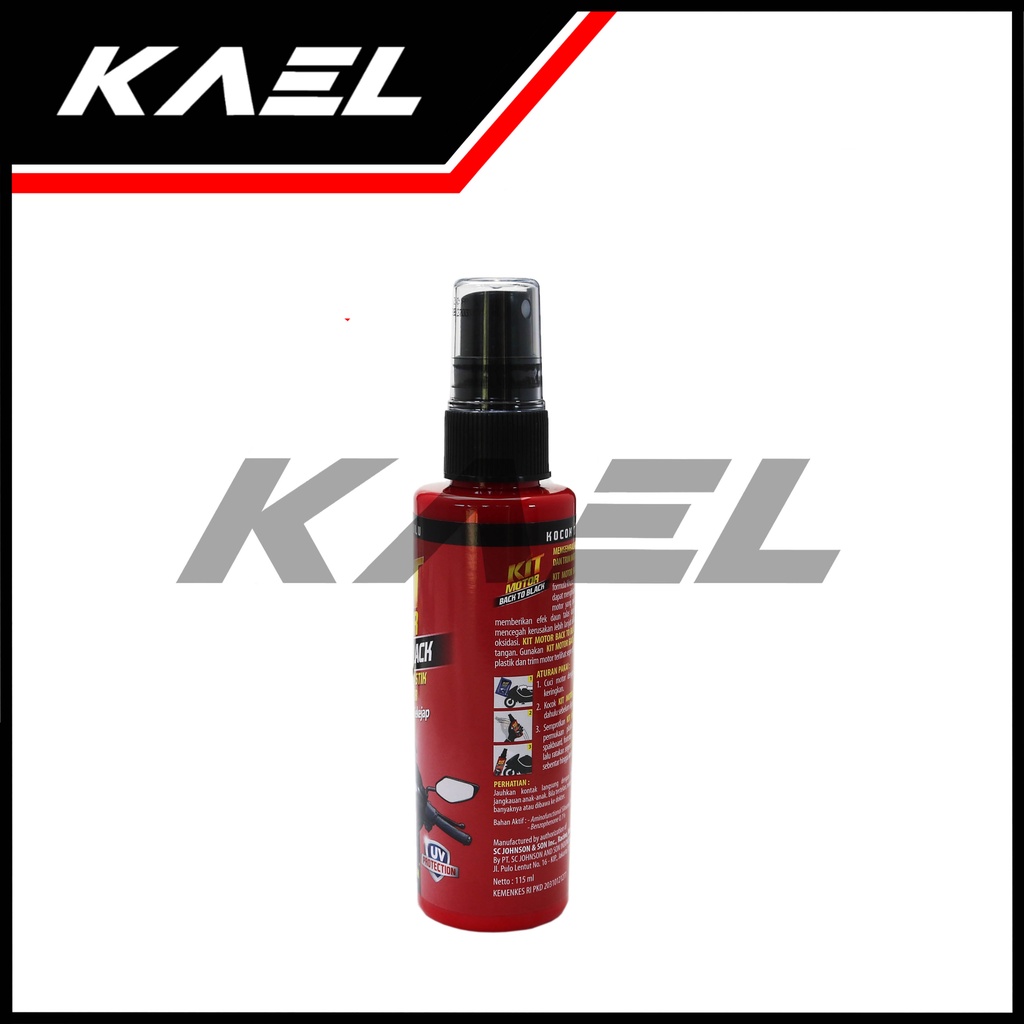 KIT MOTOR BACK TO BLACK SPRAY Mengkilapkan Menghitamkan Plastik Trim Body Motor Cepat Menyerap Tahan Lama UV Protection 115 ml Penghitam Hitam Kilap