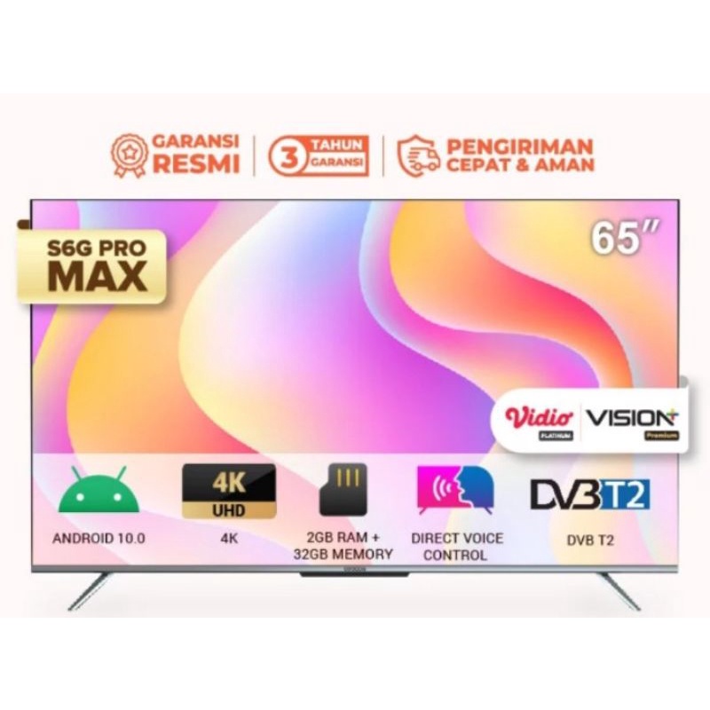 Smart tv Coocaa 65" 65S6G promax Android 10 - Smart tv - 4K/UHD - 60 Hz - Hard panel - Youtube/Netfl