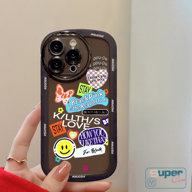 Casing Casetify BlackPink Trend Case Realme C31 C15 C35 C25 C21Y C12 C11 C25Y C25s Realme 9i 5 6i 5i 5s C20 C20A C3 C1 Kartun Lucu Stiker Label Smile Lembut Airbag Penutup Belakang