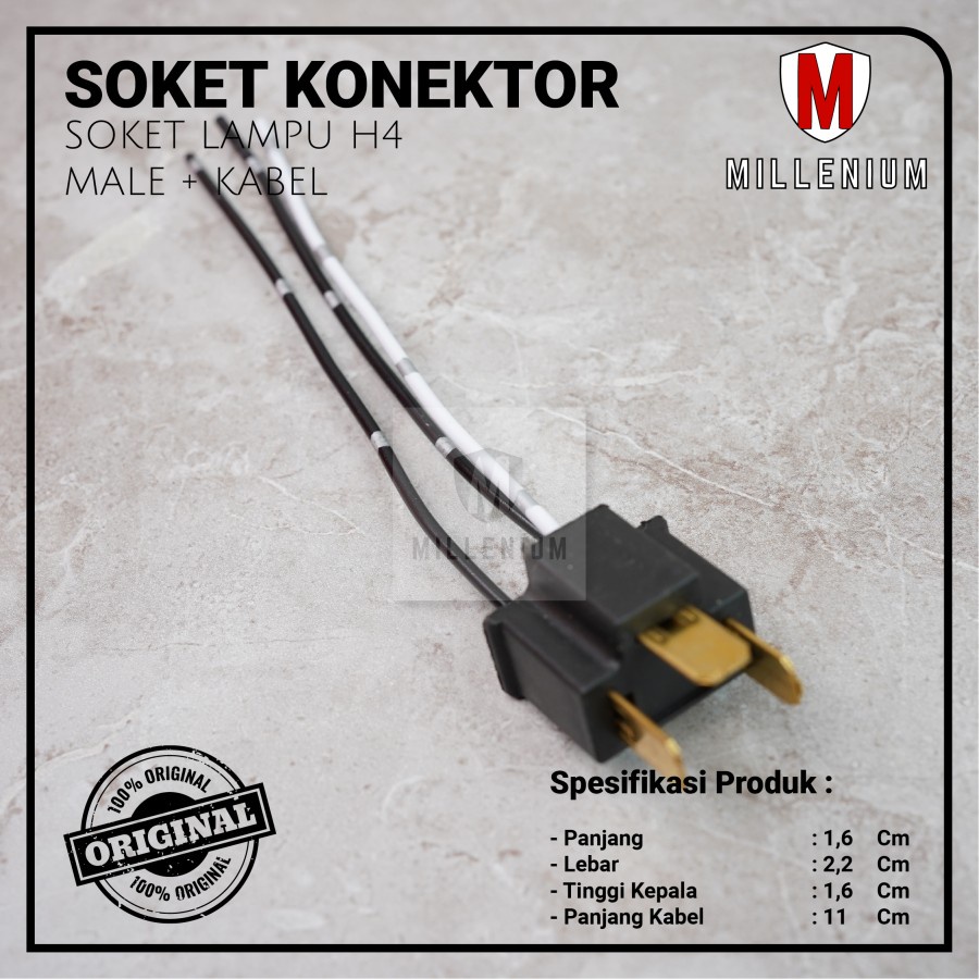 SOKET LAMPU H4 COWOK / SOCKET H4 MALE DENGAN KABEL BINTIK KUALITAS ASTRA