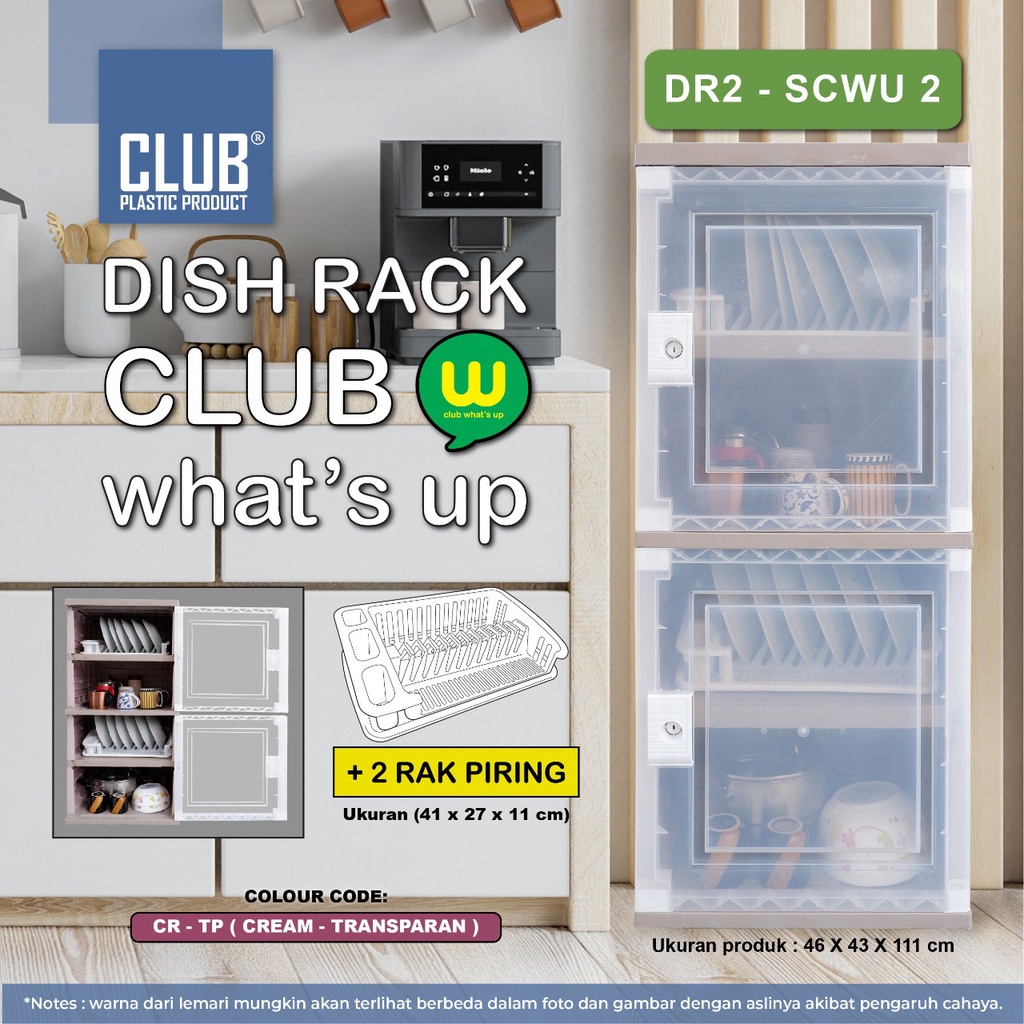 CLUB Dish Rack What's Up - Lemari Piring Rak Dapur Plastik Pintu Transparan Dengan Rak Piring - Lema