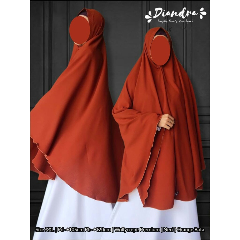 DIANDRA HIJAB_Khimar/Jilbab Syari Size XXL NONPET Pd 105/Pb 120 Wollycrepe Murah