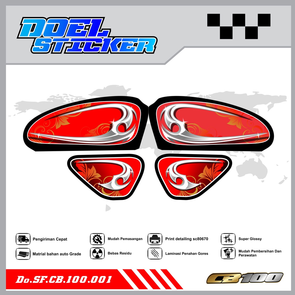 Sticker Striping Honda CB 100 List Variasi Hologram , Crome Doel 001