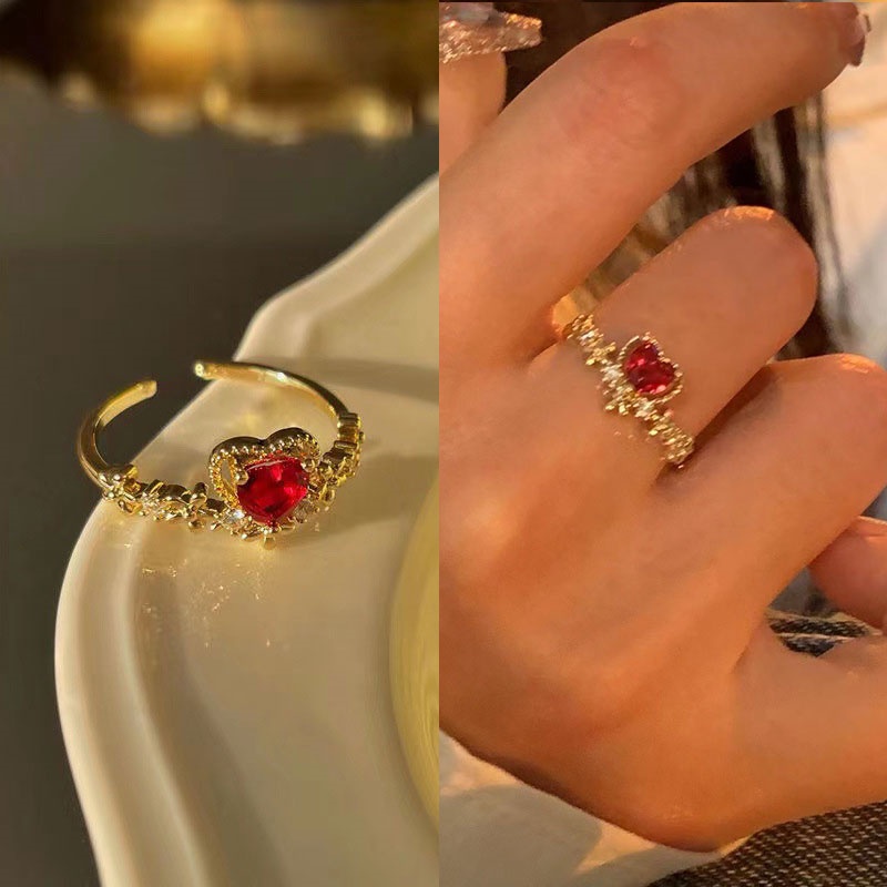 Cincin Terbuka Fashion Niche Cinta Merah Jepang Korea Unik Sederhana Mode