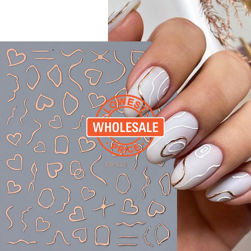 [Harga Grosir] 1pcs Simple Silver Rose Gold Peach Heart Nail Decal 3D Hitam Emas Cinta Stiker Kuku Nail Art Dekorasi Untuk Anak Perempuan Dan Wanita