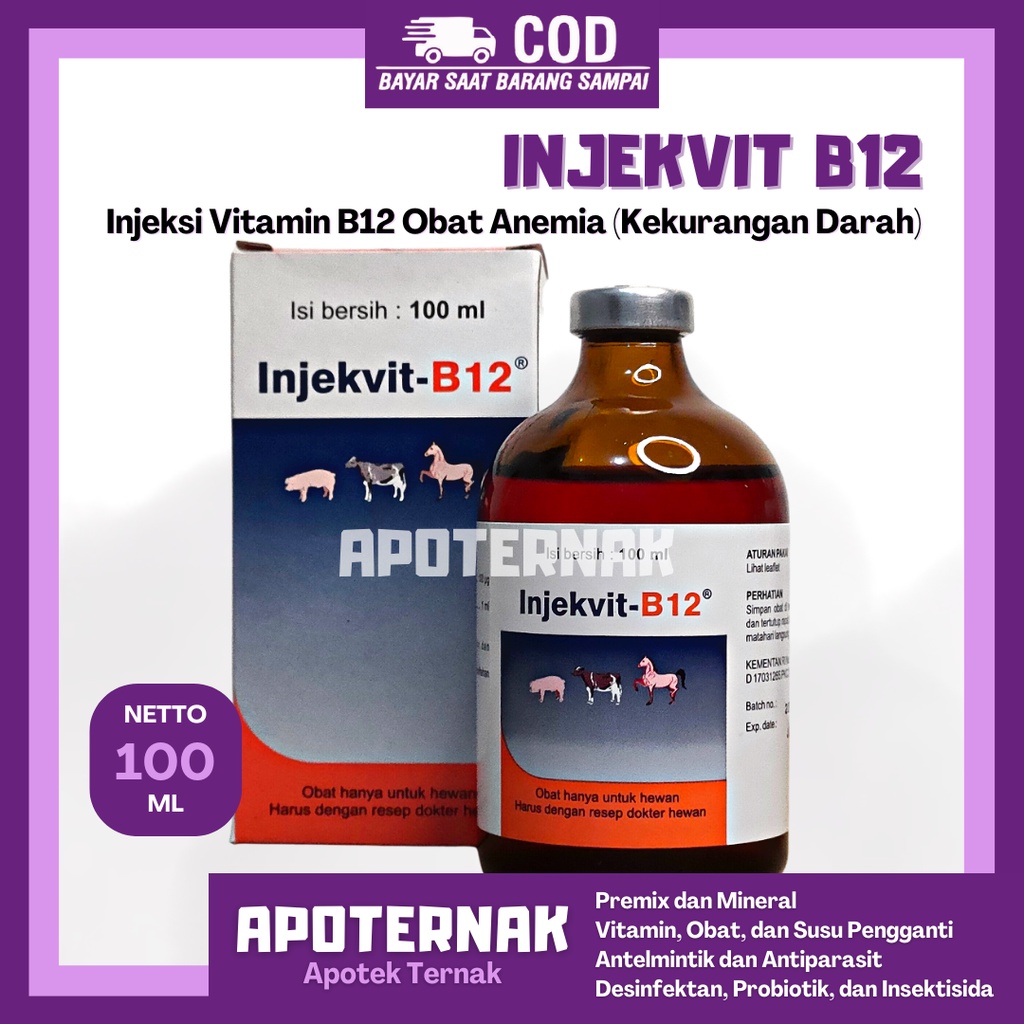 INJEKVIT B12 100 ml | Obat Anemia dan Mengatasi Nafsu Makan Berkurang | Vitamin B12 Hewan | MEDION | Apoternak