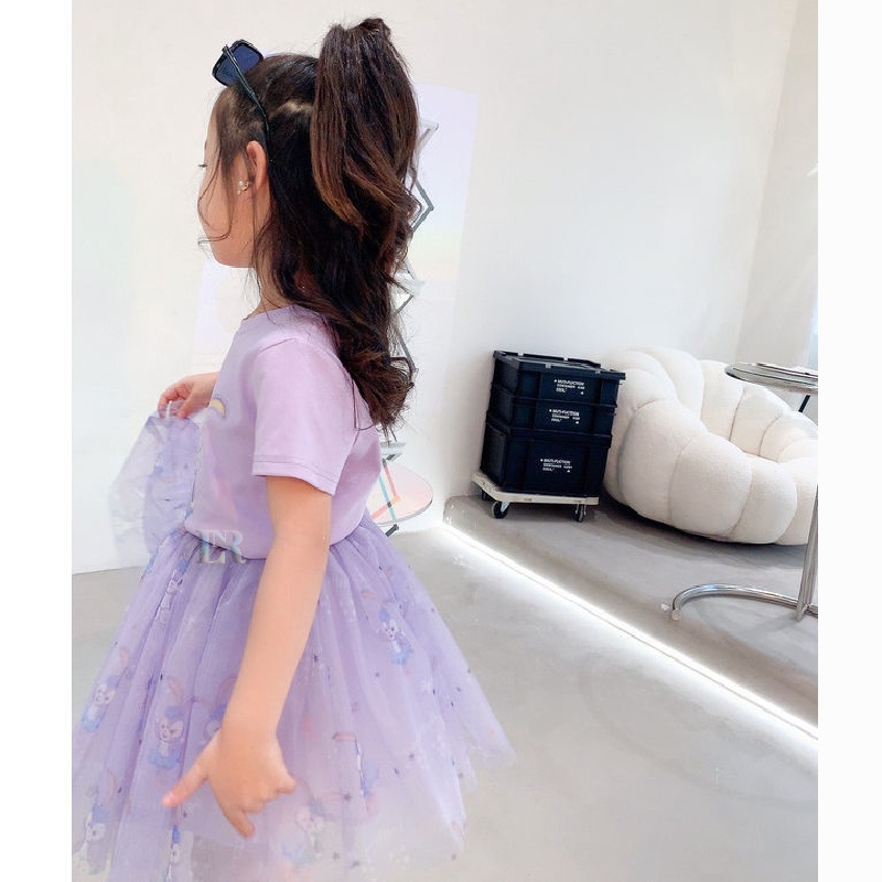 LNR Shop Free Bando Setelan Rok Tutu Motif Stella Lou Dress Kaos Lengan Pendek Import 2 Potong Girls Clothes Children Clothing Kids Summer 2 Piece Set Short Sleeve T-Shirt Chiffon Skirt Baby Girls Princess Dress