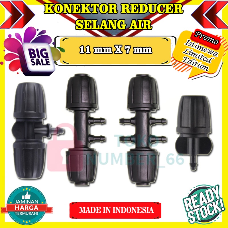 KONEKTOR REDUCER TEE CROSS SELANG PE 11MM X 7MM SAMBUNGAN SELANG IRIGASI TAMAN SPRINKLER TERMURAH