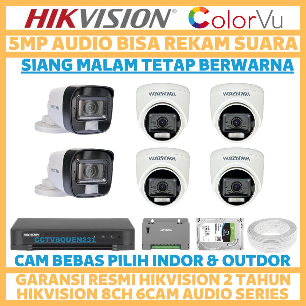 PAKET CCTV HIKVISION COLORVU 5MP 8 CHANNEL 6 CAMERA AUDIO SERIES COLORFULL