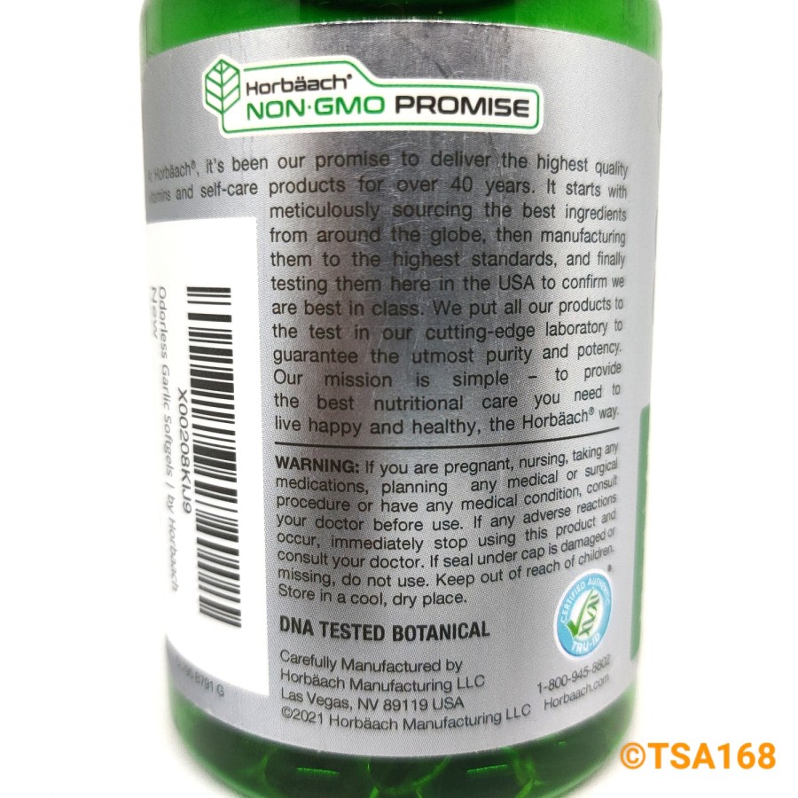 Horbaach Odorless Garlic 3600 mg 250 Softgel NOT 2400 mg Bawang Putih