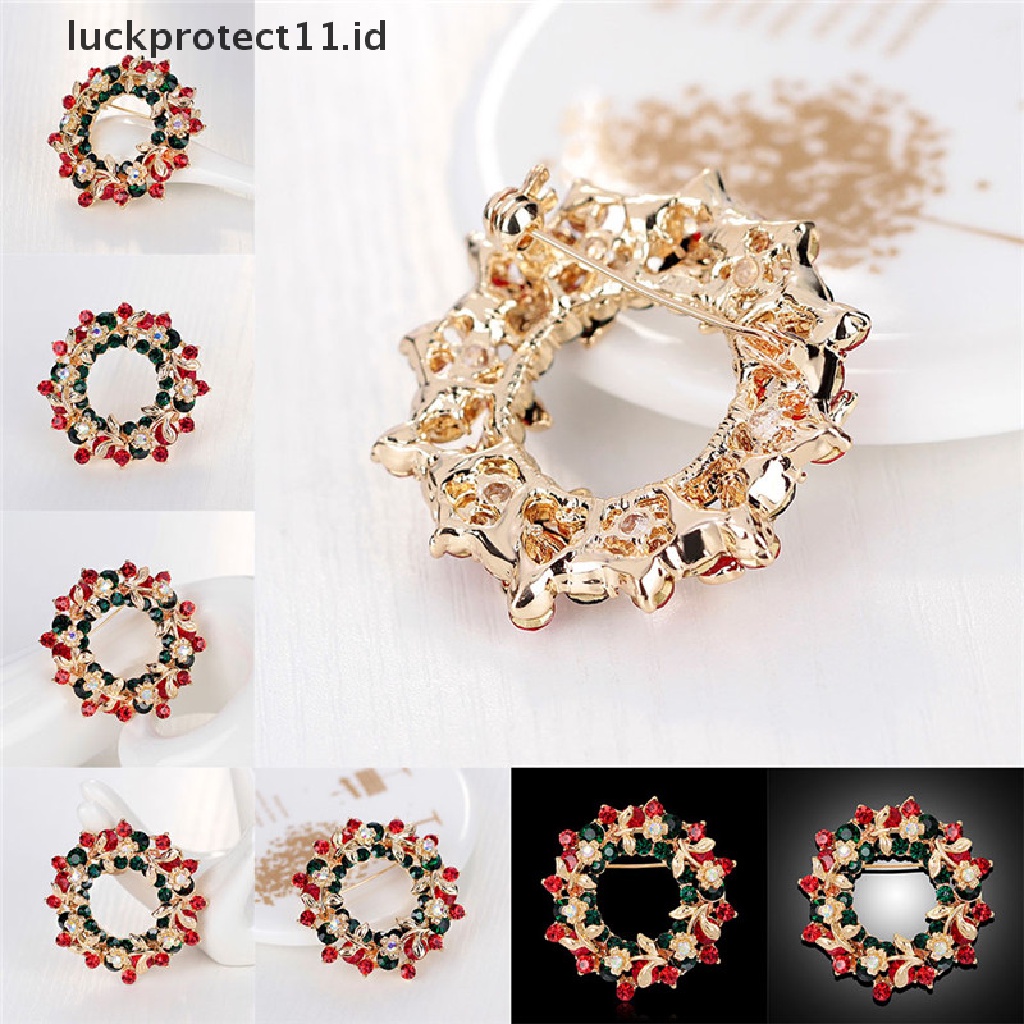 /Fashion Hot// Fashion Hot// Perhiasan Kristal Panas Bulat Garland Natal Bros Pin Hadiah Pesta Santa Claus.