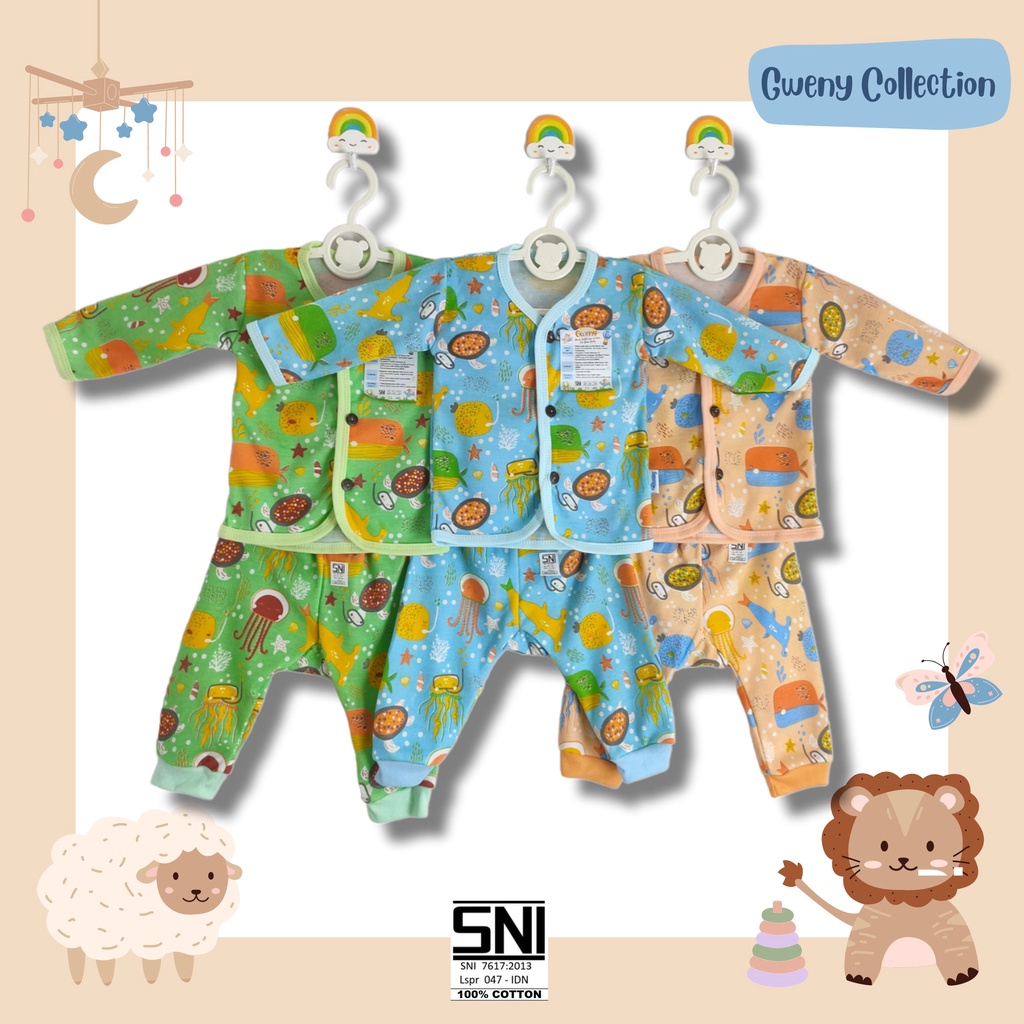 SETELAN BAJU BAYI BAJU DAN CELANA BAYI 3 - 12 BULAN UNISEX MURAH GWENY