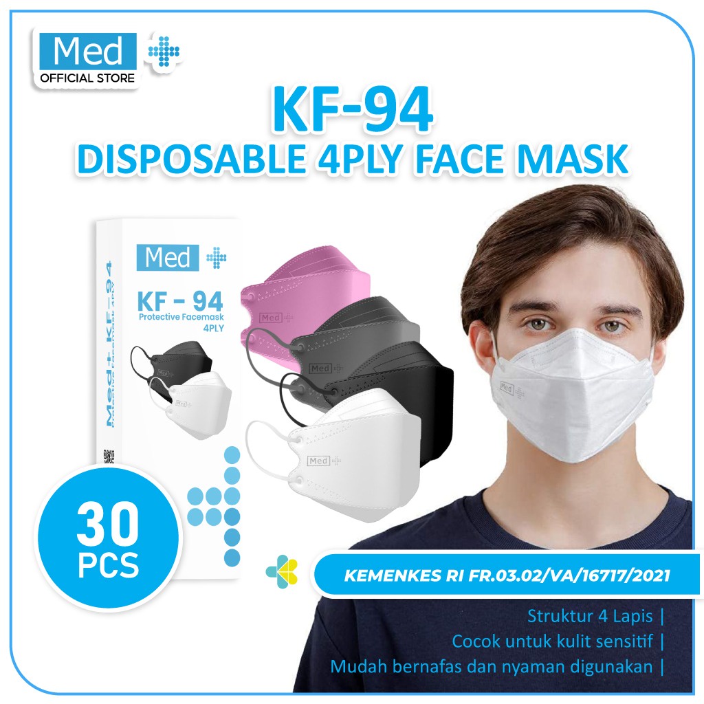 Jual Med+ Masker KF94 30 Pcs / Masker Korea Kemenkes 4Ply Disposable