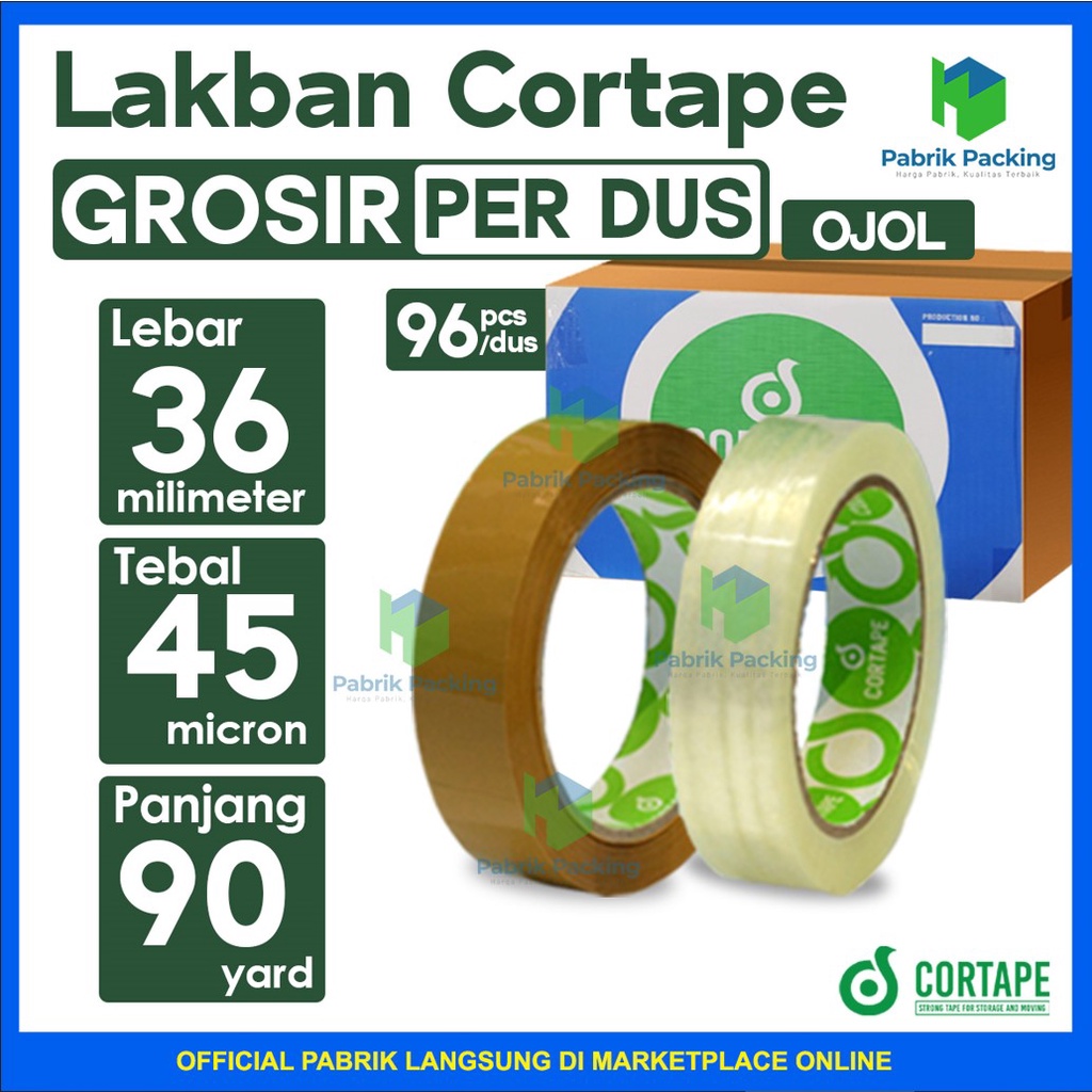 

Lakban / Isolasi Cortape Ukuran 36mm x 90yard Per DUS Khusus Gojek / Grab