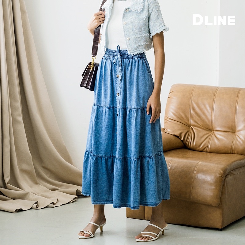 DLINE Rok Panjang Jeans Wanita Bigsize Korea Style Fit bb 40-80kg